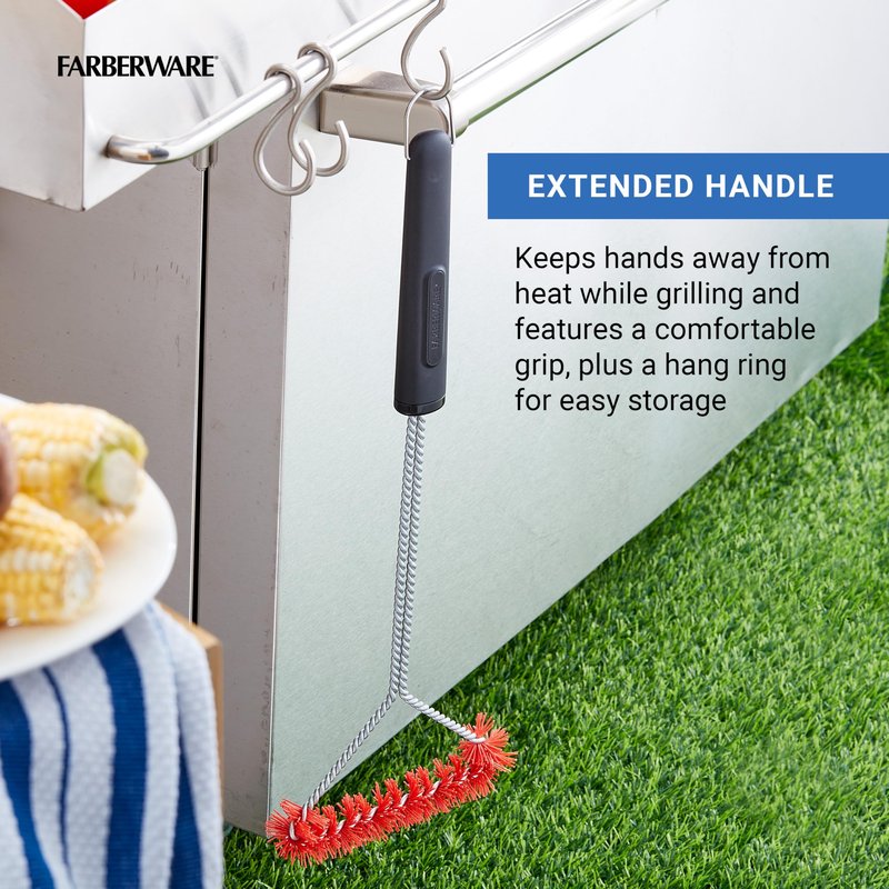 Farberware BBQ Nylon Spiral Grill Brush, Woven, Rust-Resistant Bristles, Includes Storage Ring