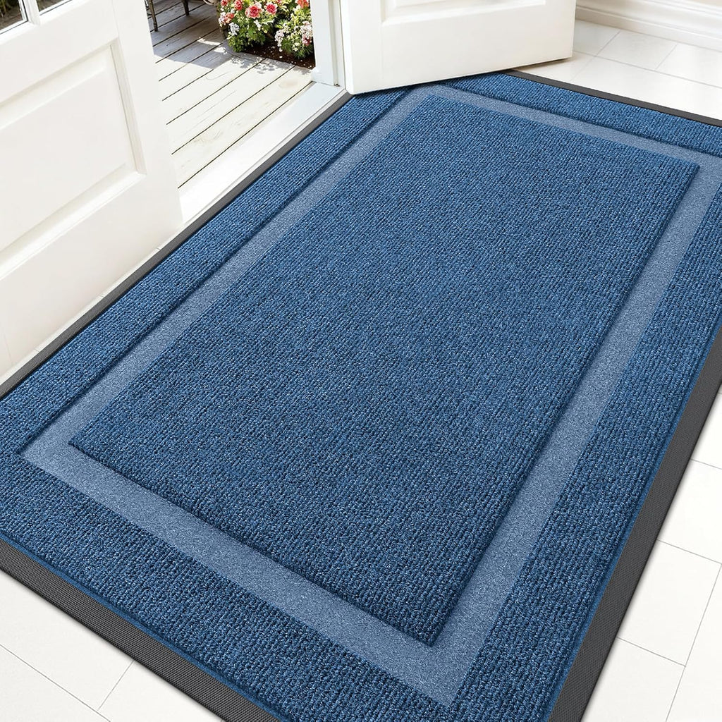 OLANLY Indoor Outdoor Front Door Mat - Waterproof All-Weather Doormat, Easy Clean, 59x30, Light Blue