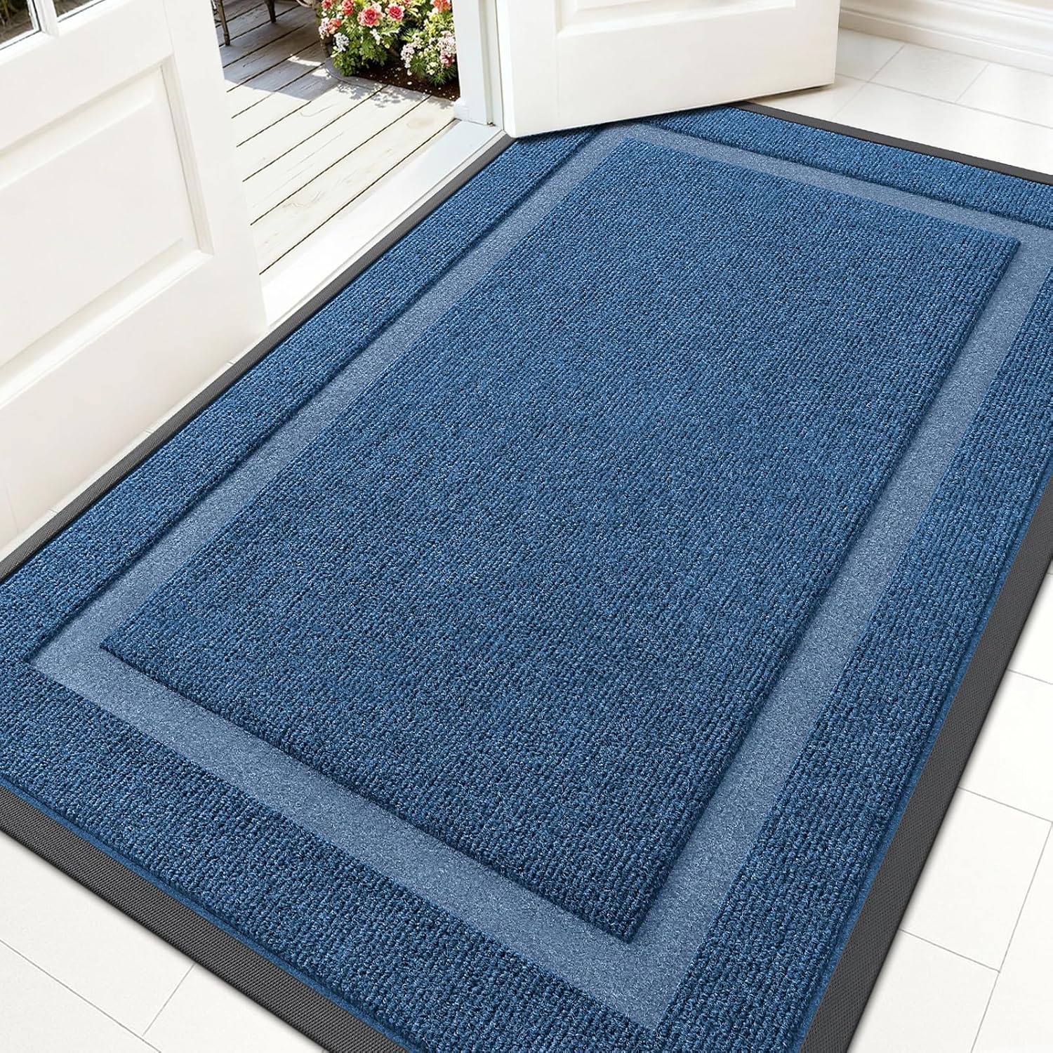 OLANLY Indoor Outdoor Front Door Mat - Waterproof All-Weather Doormat, Easy Clean, 59x30, Light Blue