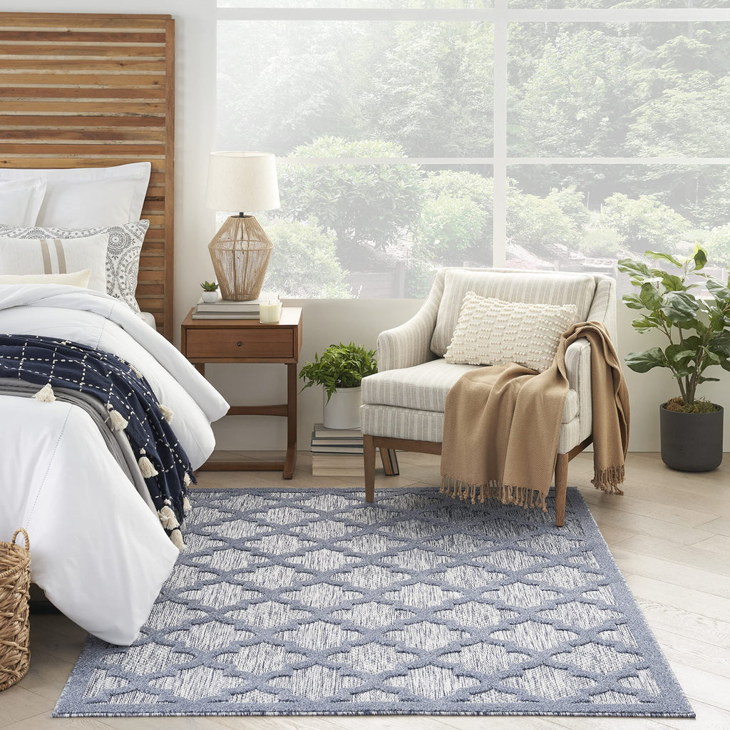 Nourison Home Easy Care Denim Blue 5' x 7' Area Rug - Easy Clean, Non Shedding, Bed Room, Living Room, Dining Room, Kitchen (5' x 7')