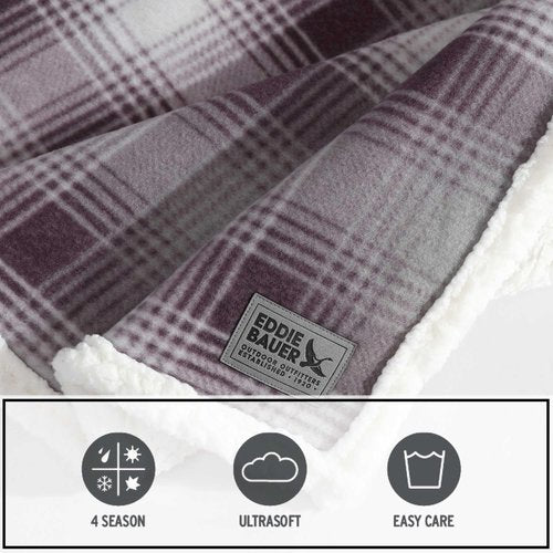 Eddie Bauer - Throw Blanket, Ultra-Soft Sherpa & Reversible Bedding for Year Round Comfort, Throw Blanket for Couch or Bed (Nordic Plaid Purple, 50" x 70")