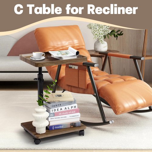 Aoligrace C Table End Table Adjustable Height, 360° Swivel Side Table with Wheels, Small TV Tray Table for Living Room Bedroom, Couch Tables That Slide Under for Sofa Bed Chair