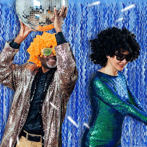 Blue Backdrop Tinsel Foil Fringe Curtains - Sparkling Metallic Party Decorations | Ocean Theme Birthday Decor