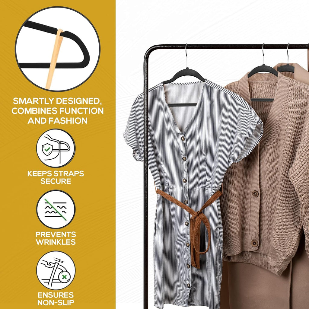 Techzoo Velvet Hangers - Ultra Thin Non-Slip Design for Space Saving | 50 Pack, Black, 360° Swivel Hook