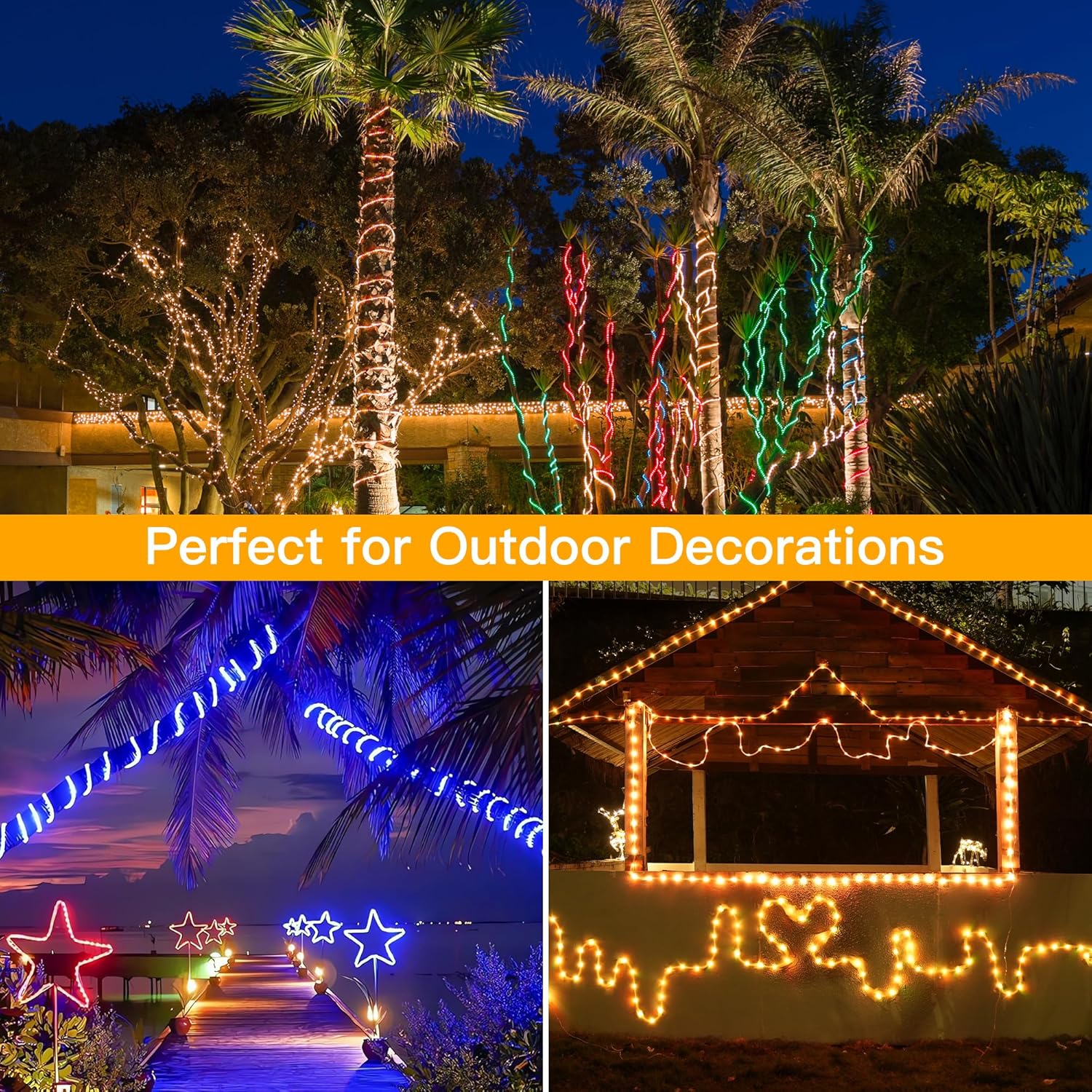 Ollny Color Changing Rope Lights - 66FT Waterproof Outdoor String Lights with Remote | 200 LED, 16 Colors