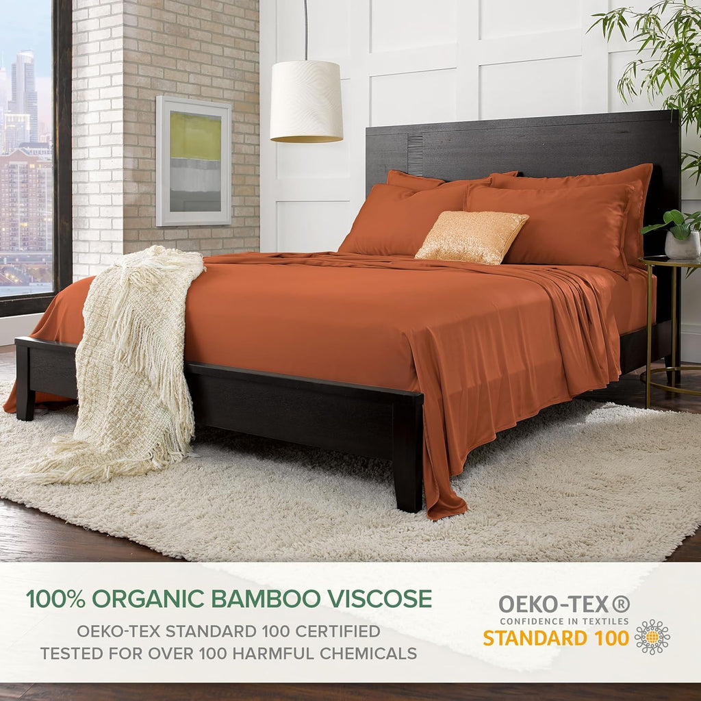 Pure Bamboo King Sheets - Luxuriously Soft 100% Organic Viscose Bed Sheet Set | Cooling & Durable (King, Terracotta)