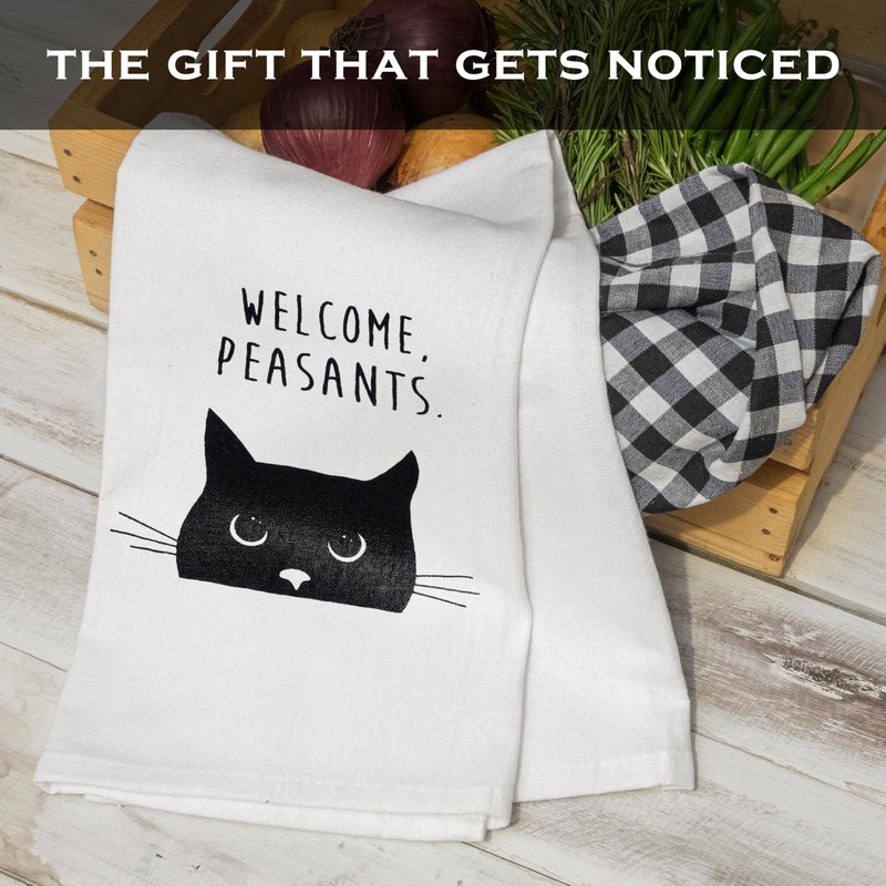 MAINEVENT Welcome Peasants Cat Kitchen Towel 18x24 Inch, Funny Feline Dish Towel, Black Cat Towel for Kitty-Lovers, Kitty-Themed Kitchen Accessories, Novelty Tea Décor