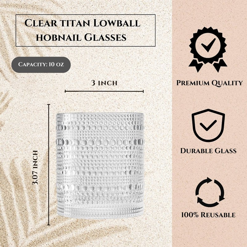 Plastic Hobnail Drinking Glasses Set of 6 Tritan Lowball Cups 14oz, Shatterproof & Unbreakable Acrylic Beaded Design, BPA-Free, Dishwasher Safe Indoor/Outdoor Drinkware for Water, Juice, Cocktails