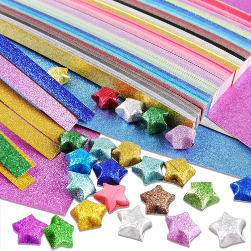 Mluchee 360 Sheets Glitter Folding Stars Paper - 18 Colorful Strips for DIY Projects & Gifts