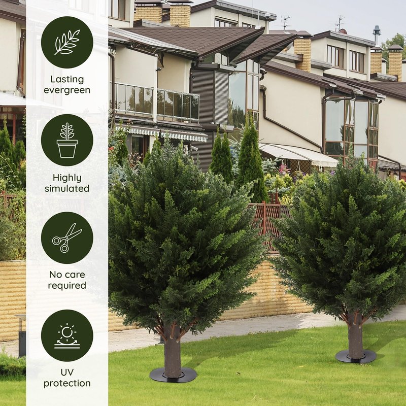 Artificial Cedar Topiary Tree, Indoor Outdoor Decorative Plant, Faux Evergreen Foliage (2, 15.7 inch Height (Leaves Diameter 15.7 inch))