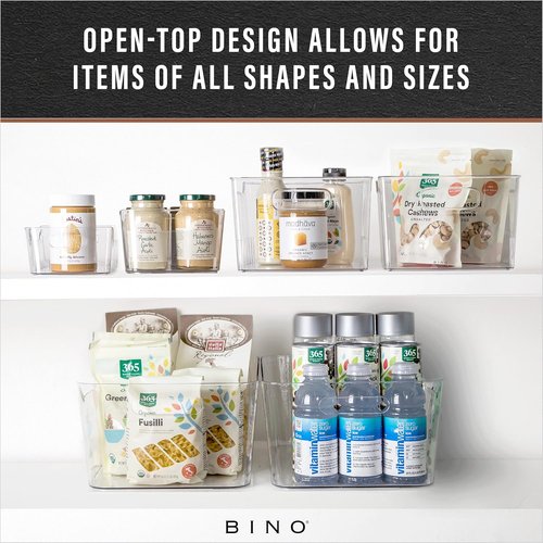 BINO Plastic Storage Bins - Large 2 Pack, Clear | Pantry & Fridge Organizers | Kitchen Cabinet Solutions