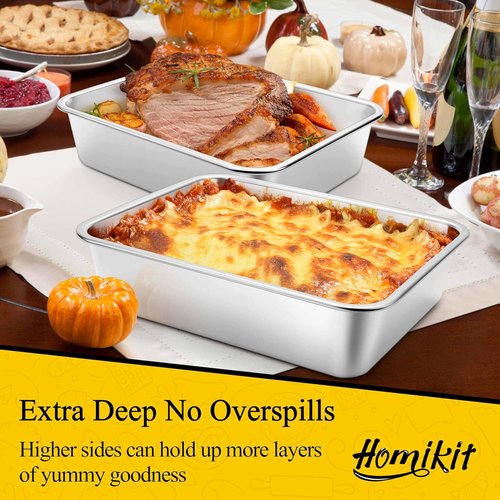 Homikit Lasagna Pan Set - 3 Inch Deep Stainless Steel Baking Dish | 9x13 Roasting Tray, Rustproof & Dishwasher Safe
