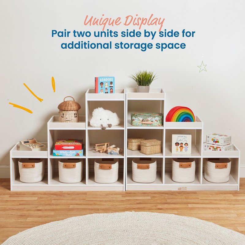 ECR4Kids 3-2-1 Double-Sided Cube Storage Organizer, Classroom Furniture, White Wash