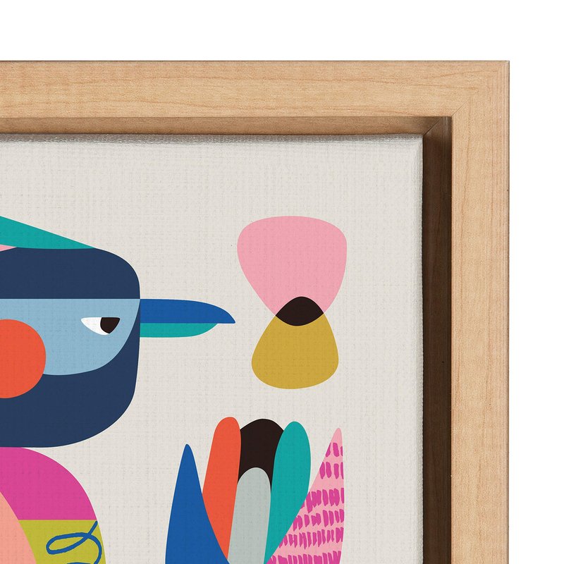 Kate and Laurel Sylvie Mid Century Modern Kookaburra Framed Canvas Wall Art by Rachel Lee of My Dream Wall, 18x24 Natural, Abstract Animal Art for Wall