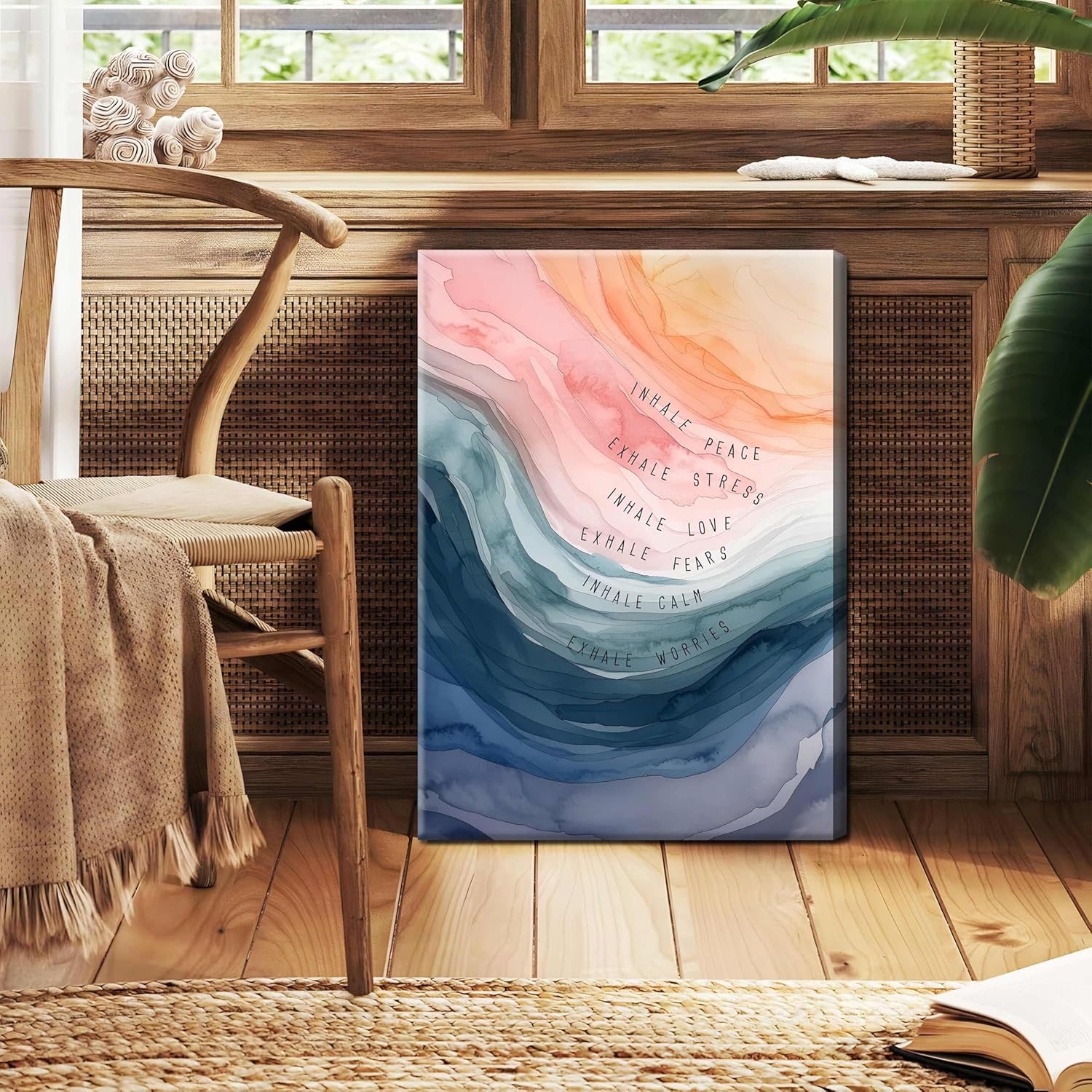 Regine Switzerland Mental Health Wall Art - Inspirational Inhale Exhale Canvas Print | 12x16 Inch Framed Decor