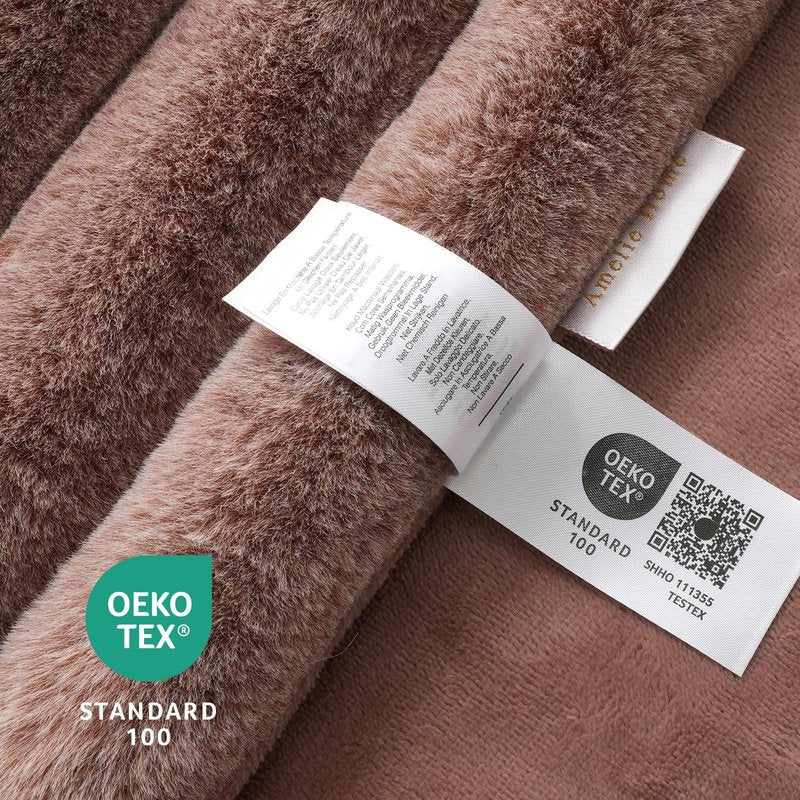 Amélie Home Luxury Striped Faux Fur Throw Blanket for Couch, Soft Cozy Fuzzy Fluffy Soft Plush Blankets Sofa Chair Gift Blankets for Women, 55"x70", Beige