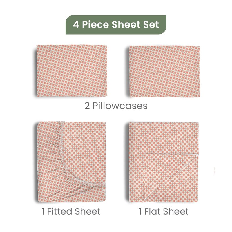 4-Piece EcoPure Queen Size Sheet Set | 100% Organic Cotton Sheets | Comfort Washed Sheets | Cooling | Deep Pocket Bed Sheets | GOTS Certified | Orange