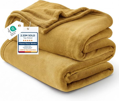 Bedsure GentleSoft Fleece Blanket - Plush Cozy Twin Size Yellow 300GSM for Bed, Sofa, Travel | 60x80 Inches
