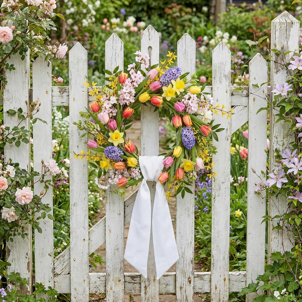 White Wreath Sash 4 Pack - 55 x 5 Inch Blank Linen-Look Ribbon for Embroidery & Monogram | Farmhouse Wedding Decor