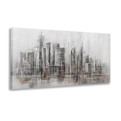 Abstract Wall Art Modern Art Wall Decor Canvas Printed Matter Gray Brown Abstract City Reflection Framed Artwork Canvas Painting for Living Room Bedroom Office Home Decor 24x48 Inch