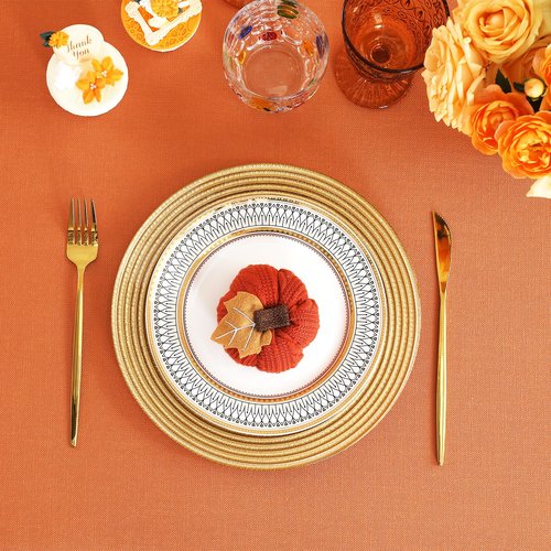Midsummer Breeze Cotton Square Table Cloth for Fall, Holiday, Harvest, Thanksgiving Tablecloth-Handcraft Fringed Tablecloths (55" x 55",Orange)