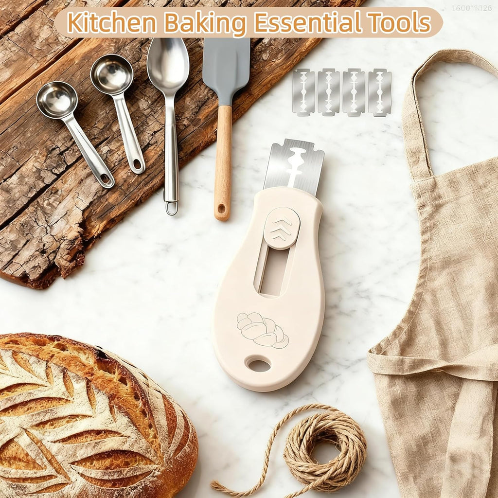 Skiennix Bread Lame Sourdough Scoring Tool - Magnetic Design with 5 Razor Blades | Beige & Blue
