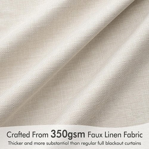MIULEE 100% Blackout Curtains - Luxury Faux Linen Room Darkening Drapes | 84 Inch Long, Birch, 2 Panels Set