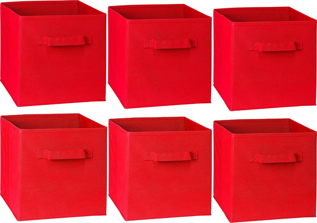 Simple Houseware Foldable Cube Storage Bins - 11-Inch Red Fabric Organizer | 6-Pack for Closet & Shelves