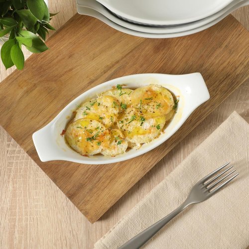 Gibson Home Oval Au Gratin Baking Dishes - 4-Piece Set, 9 oz Ceramic Mini Casserole Bowls, White
