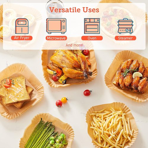 COSORI Air Fryer Liners - 100 PCS Non-Stick Disposable Paper Liners | 7.9" Unbleached, Heat Resistant Up to 465°F