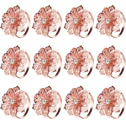 KPOSIYA Hollow Out Flower Napkin Ring Holder Metal Napkin Rings Set of 20 for Wedding Party Holiday Banquet Christmas Dinner Delicate Serviette Buckles Decor Favor (20, Flower-Rose Gold)