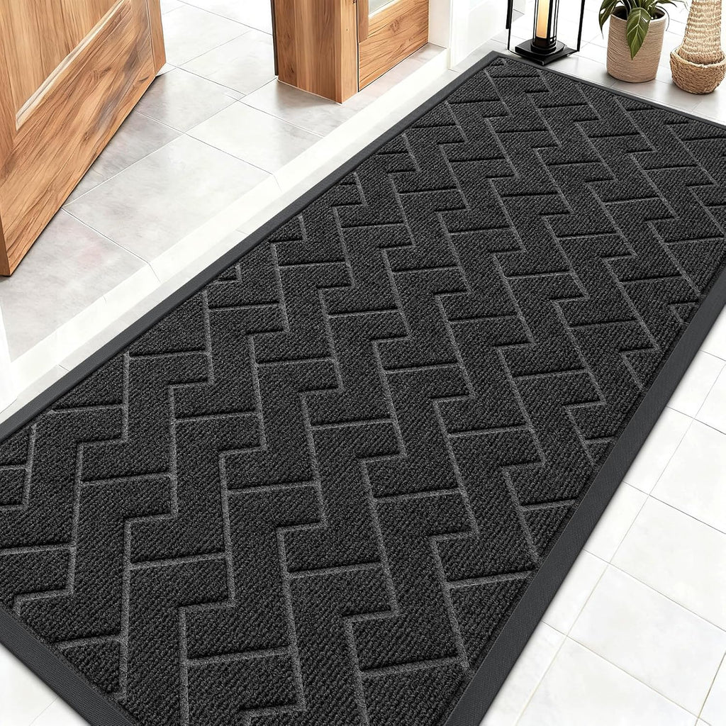 OLANLY Waterproof Front Door Mat - All-Season Indoor/Outdoor Doormat | Sturdy Natural Rubber, Herringbone Brick (Black, 59x23)