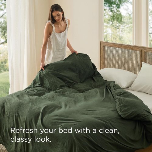 Bedsure Olive Green Duvet Cover - Soft Prewashed Cotton-Like Polyester, King Size 104x90 Inches with Zipper Closure