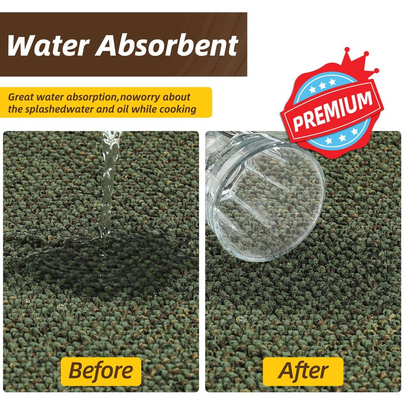 JSEI Kitchen Rugs and Mats, 2PCS Non-Slip Kitchen Mats for Floor, Machine Washable Absorbent and Stain Resistant Kitchen Runner, Carpet Mats with TPR Backing for, 24''x36''+24''x60'', Green