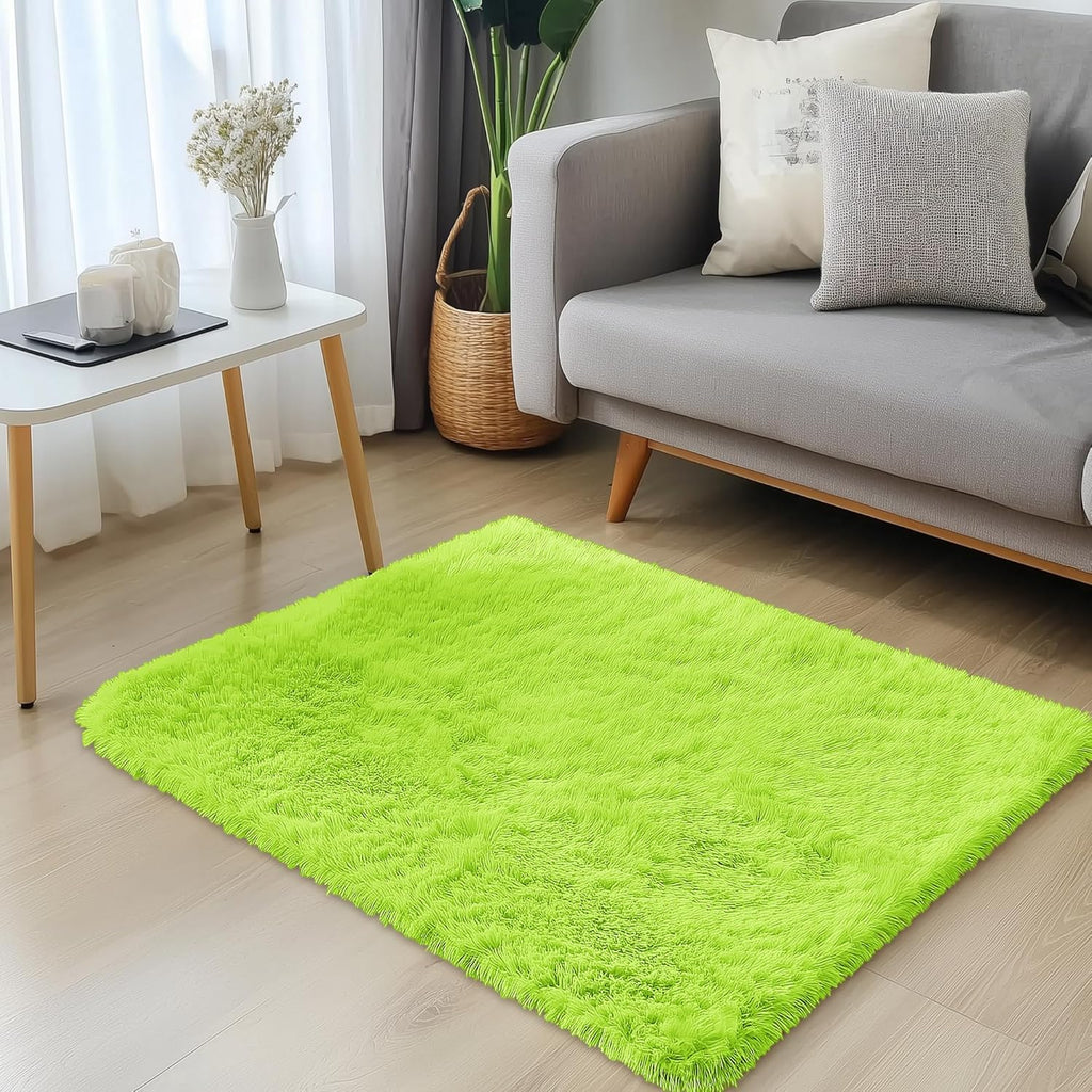 OLANLY Small Bedside Rug - Soft Fluffy Shaggy Indoor Carpet for Kids | Machine Washable, Lime Green