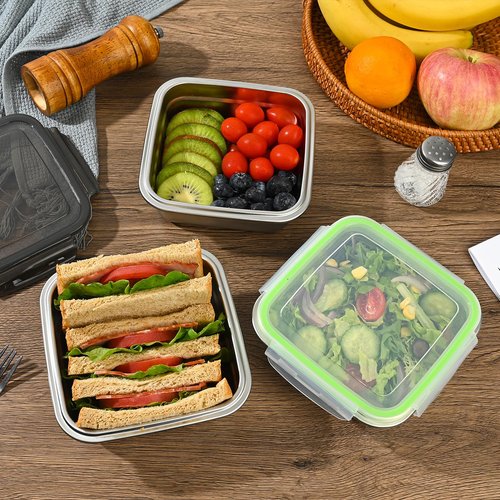 3 Pack Sandwich Containers, 24oz Stainless Steel Sandwich Box with Airtight Lids, Reusable Metal Meal Prep Lunch Boxes, BPA-Free, Dishwasher Safe, Food Storage Containers for Families (Black)