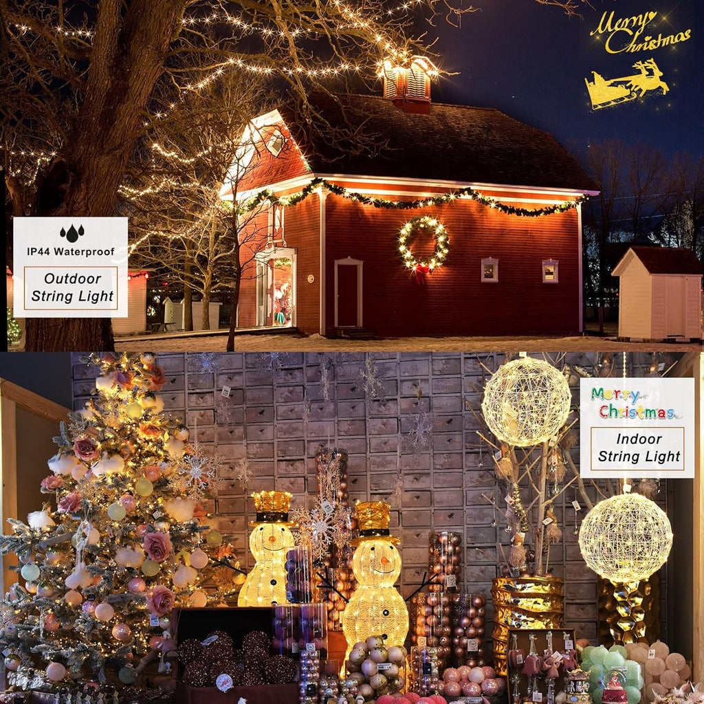 Skiennix Warm White String Lights - 66 ft 200 LED Outdoor Christmas Fairy Lights | 8 Modes, Clear Wire
