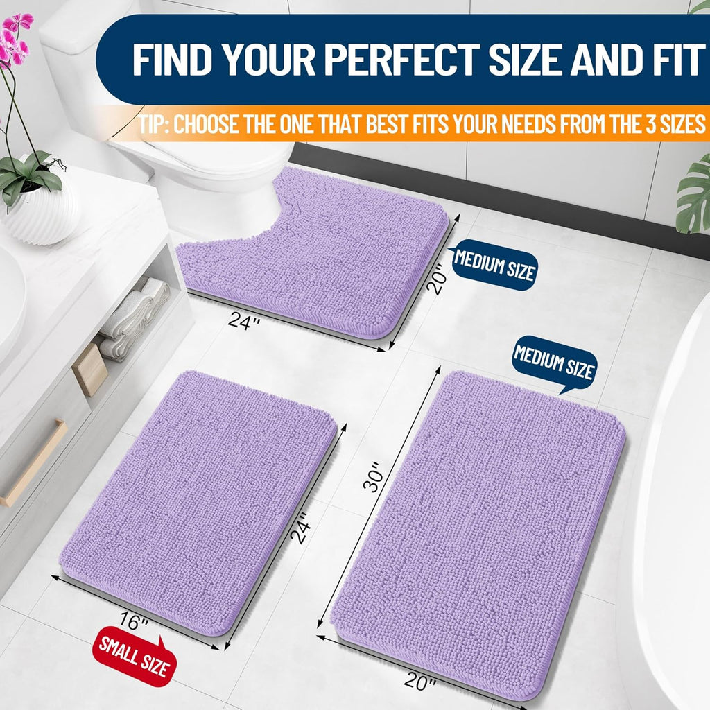OLANLY U-Shaped Toilet Rug - Extra Soft Chenille Bathroom Mat, Quick-Dry & Non-Slip, 24x20 in Lavender
