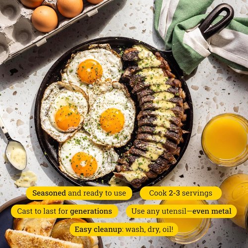 Lodge Round Seasoned Cast Iron Griddle - Pre-Seasoned, Non-Toxic Cookware | 10.5-Inch Versatile Pan for Stovetop, Oven, Grill, or Campfire
