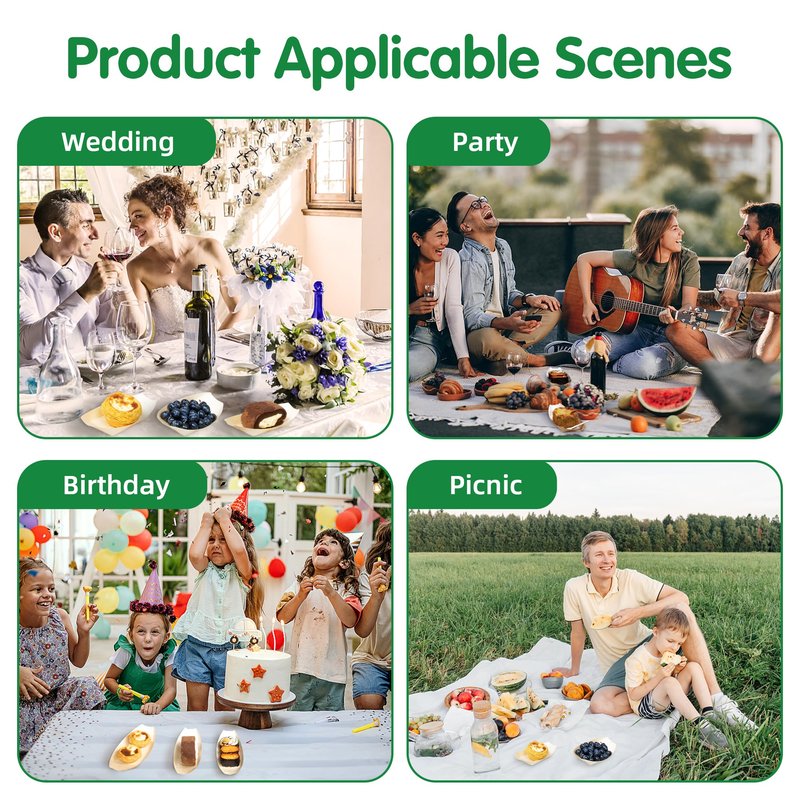 Suwodpak 200-Pack Wooden Disposable Plates 5 IN Boat Plates Food Trays Disposable Dessert Plates Disposable Food Boats for Party Weddings Picnic (Actual Size Used: 2.95" D x 1.73" W x 0.59" H)