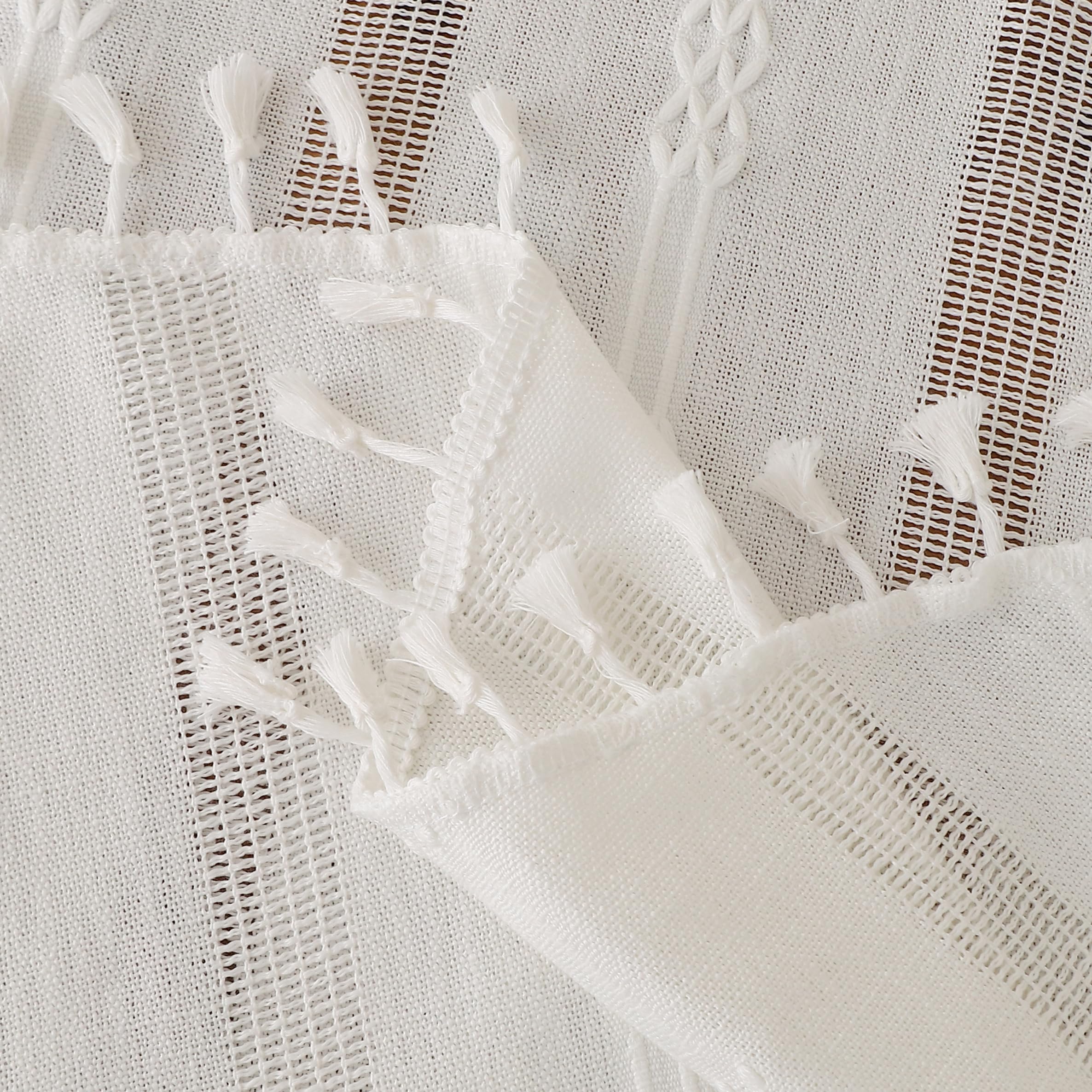 Gernaice Rustic Stripe Embroidered Oval Tablecloth Heavy Tassel Cotton Linen Table Cloth Wrinkle Free Washable Table Cover for Kitchen Dinning Party Holiday White 60x84 Inch