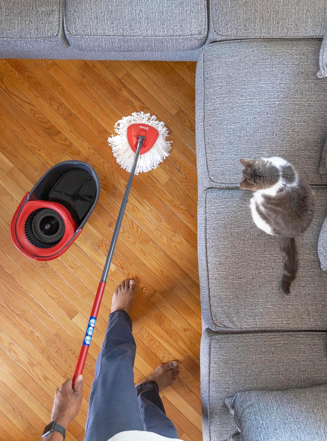 O-Cedar EasyWring Microfiber Spin Mop & Bucket Cleaning System - Includes 2 Extra Refills, Red/Gray