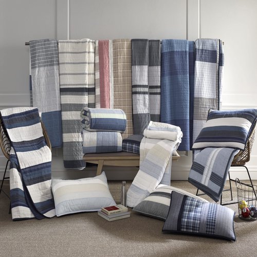 Nautica - Twin Quilt, Cotton Reversible Bedding, Home Decor for All Seasons (Vessey Grey, Twin)