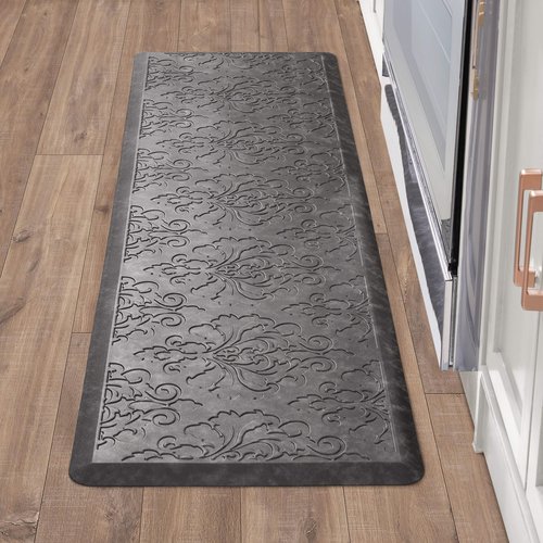 Chef Gear - Anti-Fatigue Wellness Kitchen Mat - Marni Design - Cushioned Comfort Chef Mat - Faux Leather - Cooking & Standing Relief -Skid-Resistant - Measures 17.5"x60" - Dark Grey