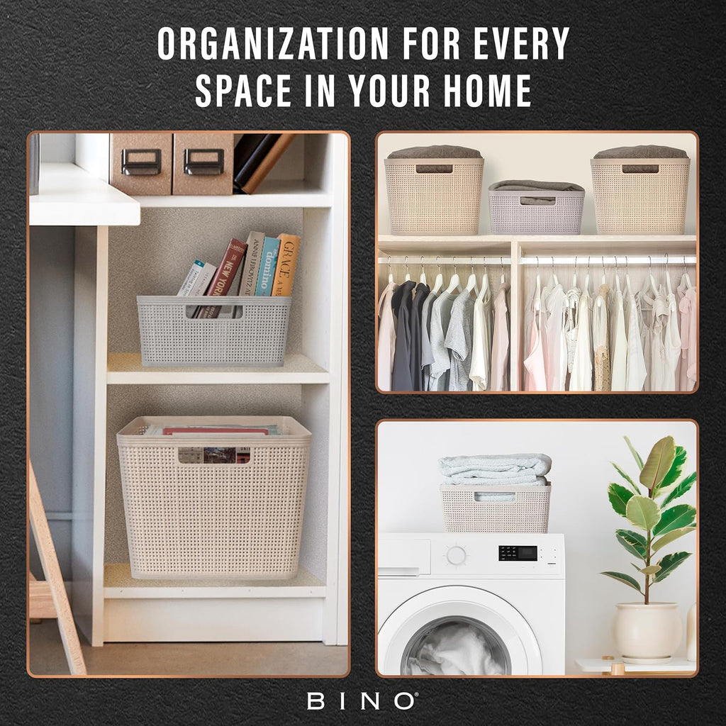 BINO Woven Plastic Basket - Stylish Natural Grey XS | 5-Pack for Space-Saving Home Organization