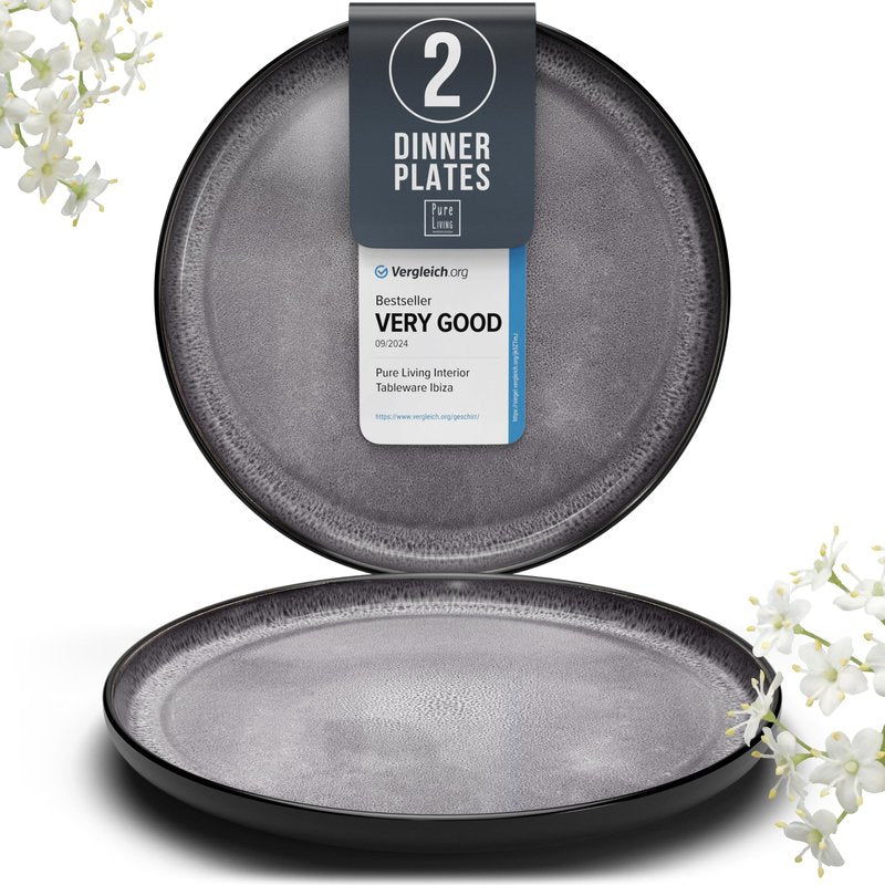 Stoneware small dinner plates set 8 pcs – 7.5" light beige & blue ceramic salad & dessert plates – Dishwasher and microwave safe – Stylish plates set – Dinner service Pure Living Interior Design
