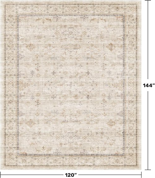 Beige Cream Area Rug - Soft Geometric Floral Design for Living Room | Large 10x12 Size, Non-Slip & Stain Resistant