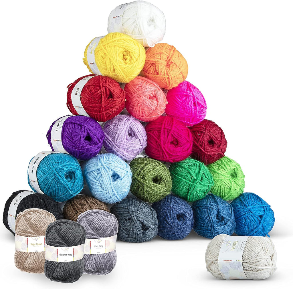 Skiennix Acrylic Yarn Skeins - Soft Multicolored Crochet Yarn for Knitting & Crafts | 24 Pack, 2400 Yards