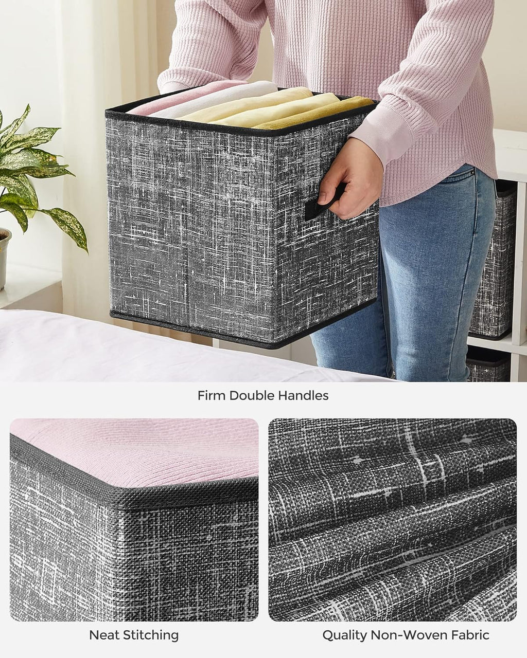 SONGMICS Storage Cubes - 11-Inch Foldable Non-Woven Fabric Bins | Set of 6 Closet Organizers in Classic Black