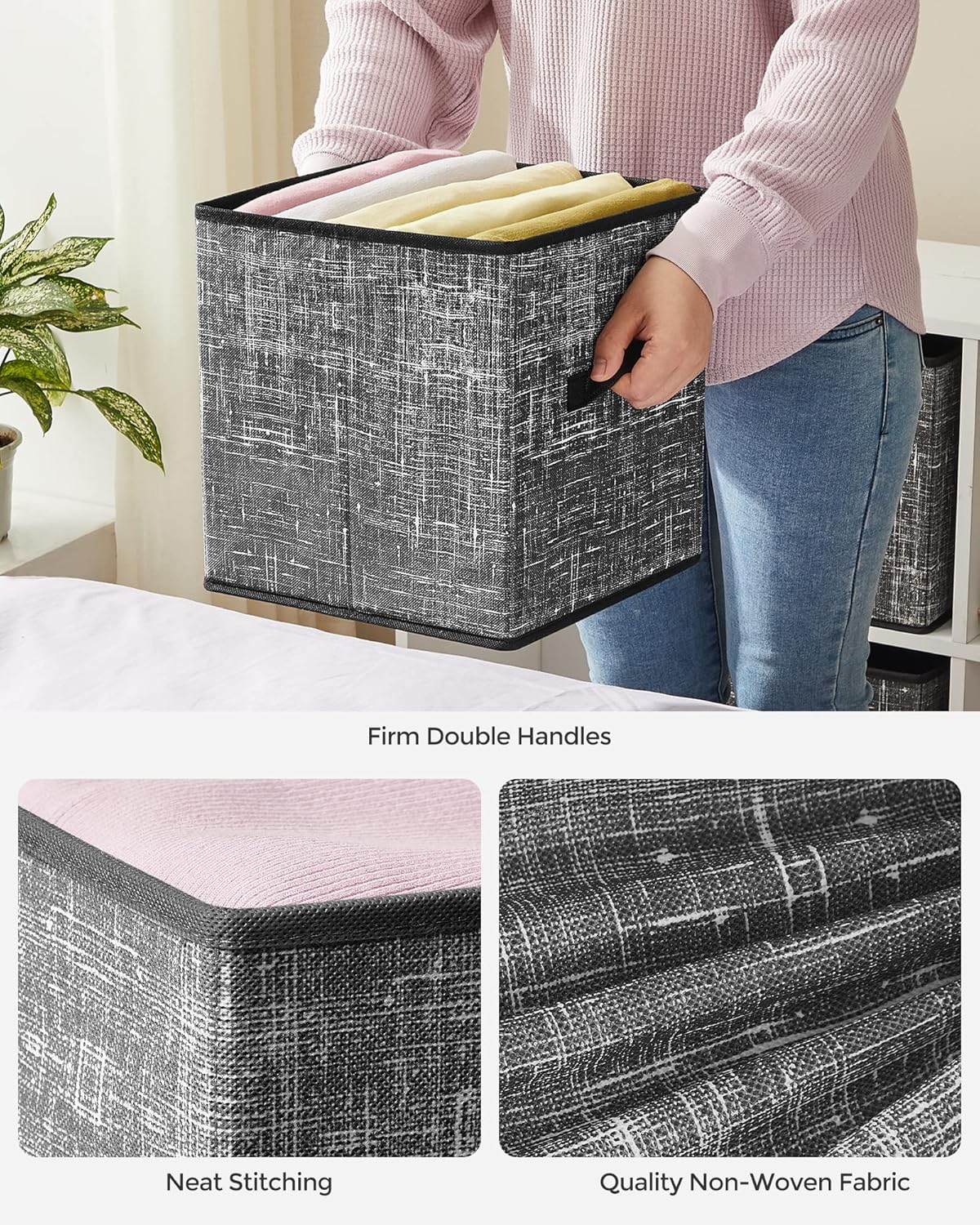 SONGMICS Storage Cubes - 11-Inch Foldable Non-Woven Fabric Bins | Set of 6 Closet Organizers in Classic Black